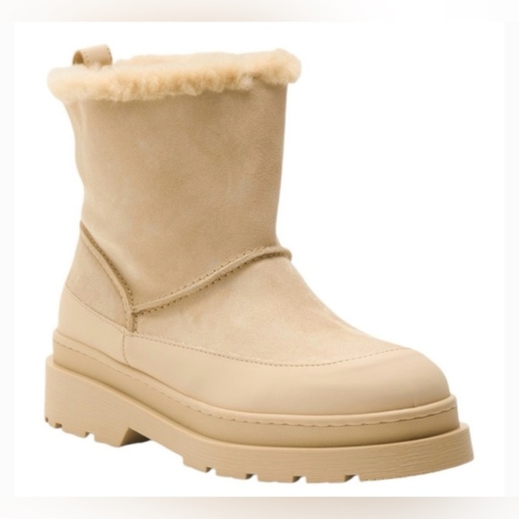 SCOTCH & SODA Made In Portugal Beige Suede Cozy Faux Fur Booties Sz 40/7.5 - Picture 1 of 14